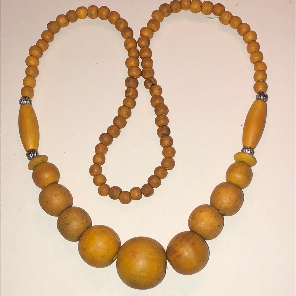 Elegant Wooden Beaded Boho Vintage Necklace